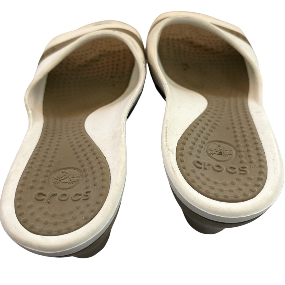 CROCS  Sassari Slide Wedge White and Brown Sandals Womens Size 8 - Picture 8 of 11